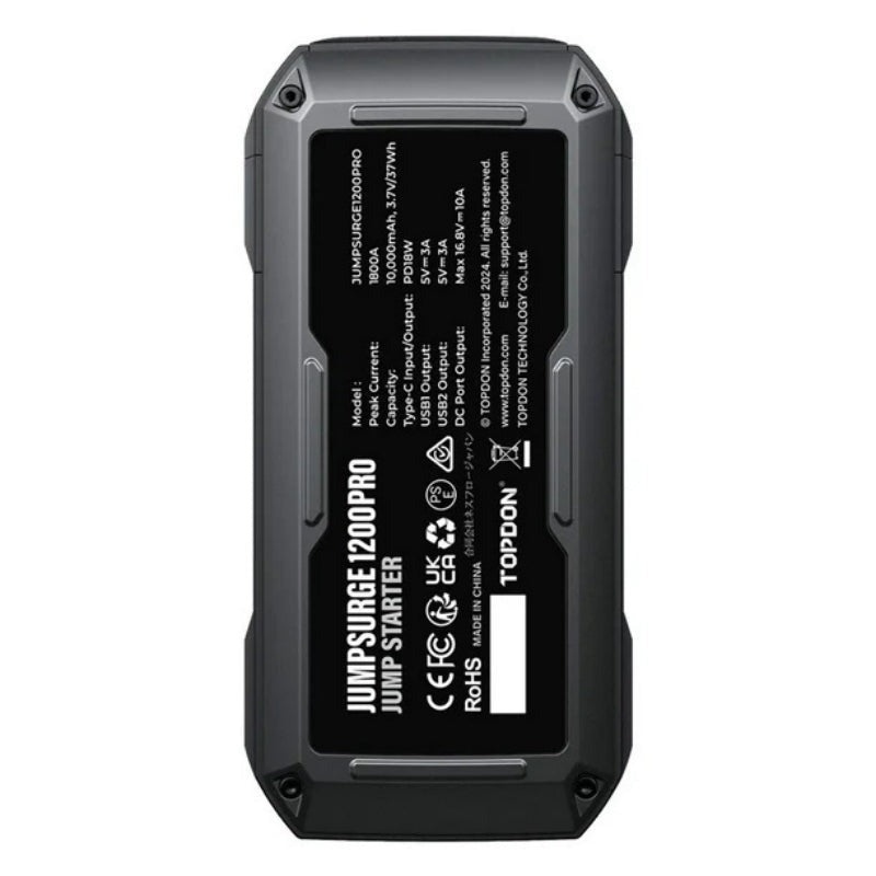 TOPDON - JS1200 - 1800 Peak Amp Battery Jumpstarter - Power Bank and Flashlight