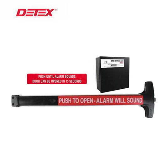 Detex - F-V40-EE - Delayed Egress Rim Exit Device - Less Dogging - Fire Rated - 36" - 24VDC Power Supply - Satin Aluminum Clear - 10 Year Warranty
