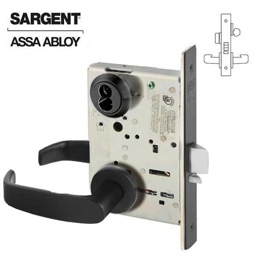 Sargent - 8205 - Mechanical Mortise Lock - LN Rose / L Lever - Office - SFIC - BSP - Black Suede Powder Coat - Grade 1