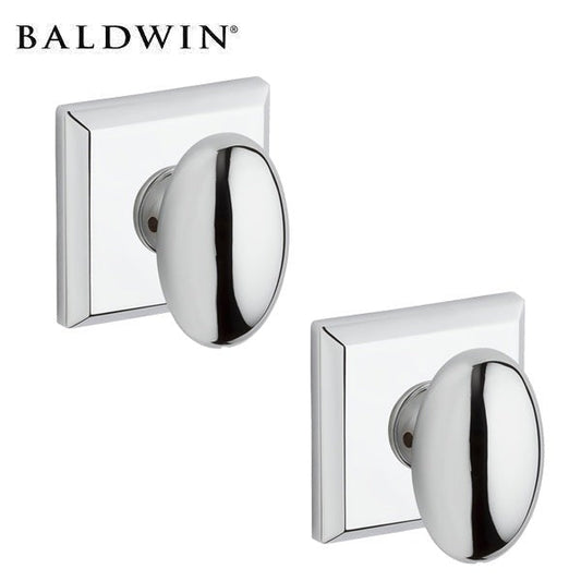 Baldwin - Ellipse Knob Set - Square Rose - Polished Chrome - Passage / Privacy - Grade 2