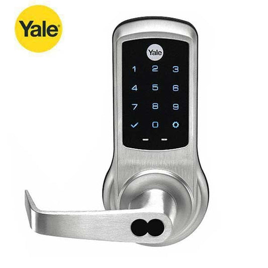 YALE - ﻿NexTouch - Commercial Electronic Keypad Lever Lock - Augusta Lever - Touchscreen w/ Key Override - 2-3/4" Backset - LFIC - Yale Keyway - Satin Chrome - Grade 1