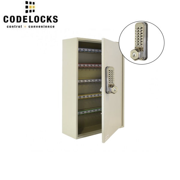 CodeLocks - Key Secure Hook Padlock Cabinet w/ CL255 - Brushed Steel - Mechanical Lock - Tubular Mortise Latch - Optional Storage