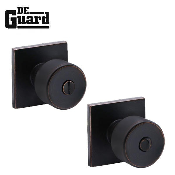 Contemporary Flat Ball Door Knob Set - Privacy - Square Rose - Aged Bronze - Grade 3