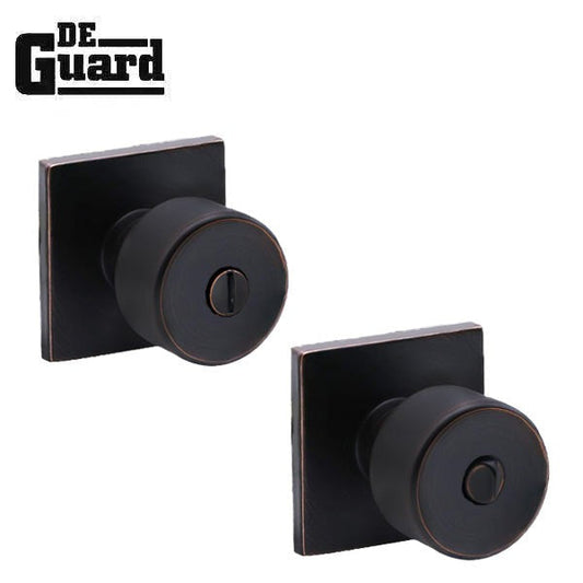 Contemporary Flat Ball Door Knob Set - Privacy - Square Rose - Aged Bronze - Grade 3