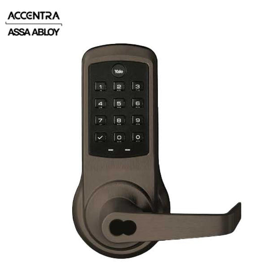 Accentra (Formerly Yale) - ﻿NexTouch - Commercial Electronic Keypad Lever Lock - Augusta Lever - Pushbutton w/ Key Override - 2-3/4" Backset - SFIC - Dark Bronze - Grade 1