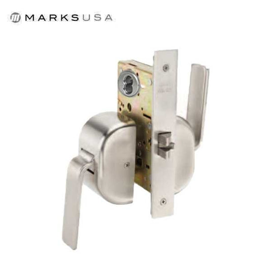Marks USA - 5PD - LifeSaver Single Cylinder Mortise Behavioral Health Paddleset - Push / Pull - Anti-Ligature - Dormitory - 2-3/4" Backset - Left-Handed - Satin Stainless - Grade 1
