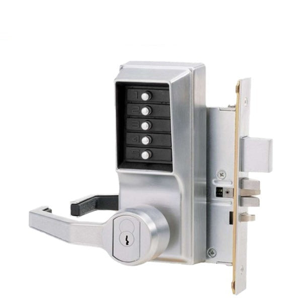 Simplex - R8146R - Mechanical Pushbutton Mortise Lever Set - Combination/Passage/Lockout - LFIC Prep - Less Core - Satin Chrome - RH