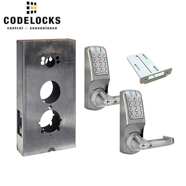 CodeLocks - CL5210 Gate Box Kit - Electronic Door Lock - Tubular Latchbolt Gate Box Kit - Double Sided - Brushed Steel - Fire Rated - Grade 2