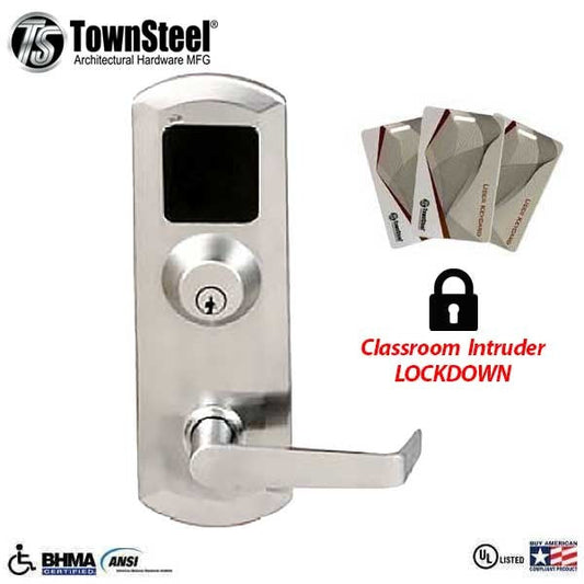 TownSteel - XRF4000 - RFID Reader - Exit Device Trim for ED5500/ED5500F - Trim Only w/ Key Override - Satin Chrome - Classroom