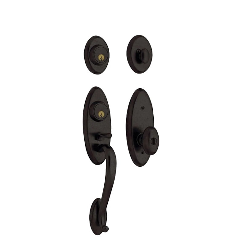 Baldwin Estate - 85345 - Landon - Two Point Lock Handleset - Entrance - Single Cylinder - Distressed Oil Rubbed Bronze - Grade 1