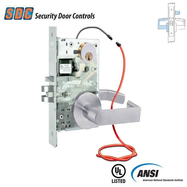 SDC - Z7652LQE - Electrified Mortise Lock - MLR - Fail Secure - Eclipse Rose - Optional Handing - 24VDC - Satin Chrome - Fire Rated - Grade 1