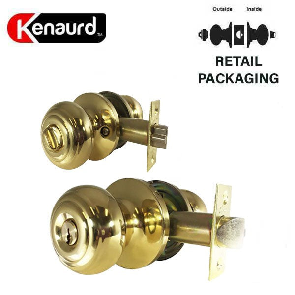 Premium Knob Set Lock- Entrance - PB - Polished Brass - Retail Packaging - SC1 - Grade 3
