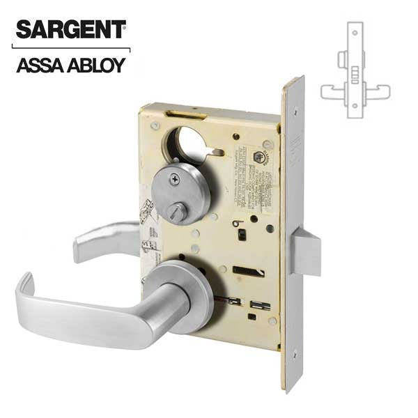 Sargent - 8265 - Mechanical Mortise Lock - LN Rose / L Lever - Privacy - 26D - Satin Chrome Plated - Grade 1