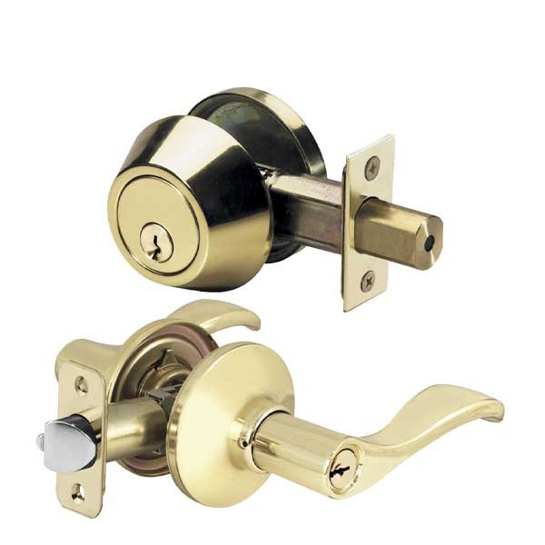 Premium Combo Lockset with Lever - Single Sided Deadbolt - Polished Brass - (KW1)