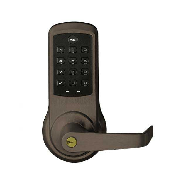 Yale - ﻿NexTouch - Commercial Electronic Keypad Lever Lock - Augusta Lever - Pushbutton w/ Key Override - 2-3/4" Backset - YALE Keyway - Dark Bronze - Grade 1