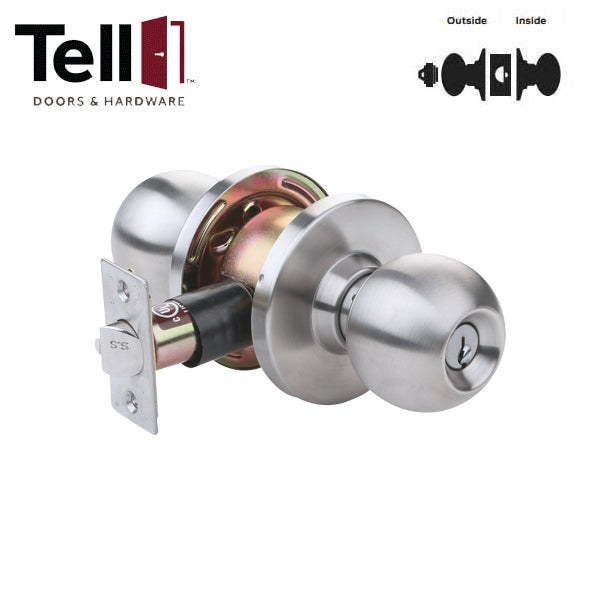 TELL - CL100038 - Heavy Duty Cylindrical Knob - Satin Stainless - 2-3/4" Backset - Grade 2 - Classroom