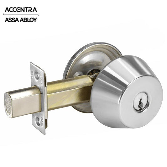 Accentra (Formerly Yale) - D111 - Single Cylinder Deadbolt - Grade 1 - 2-3/8" Backset - 2-1/4" x 1" Face - Satin Chrome 626/US26D Finish