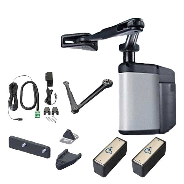 Norton - 5845 - Regenerative Door Operator ADAEZ PRO COMPLETE Kit - Push & Pull Mounting - Narrow Buttons - Satin Aluminum - Grade 1