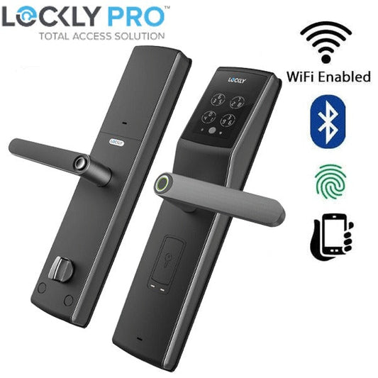 Lockly - PGD829AFSG - Secure Lux - Mortise Smart Lock - Fingerprint Reader - RFID Card - Bluetooth App Controlled - Space Grey