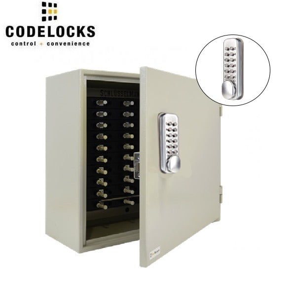 CodeLocks - Key Control Hook Key Control Cabinet w/ CL160 - Self Closing - Mechanical Lock - Tubular Mortise Latch - Hold Back Feature - QuickCode - Optional Cabinet Size