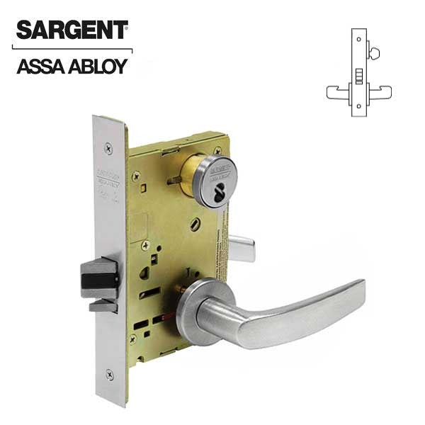 Sargent - 8237 - Mechanical Mortise Lock - LN Rose / B Lever - Classroom - 1-3/4" Frame - SFIC - Satin Chrome - Grade 1