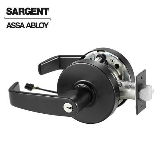 Sargent - 10G70 - Electromechanical Cylindrical Lock - L Rose / L Lever - Fail Safe - LA Keyway - BSP - Black Suede Powder Coat - 24V - Grade 1
