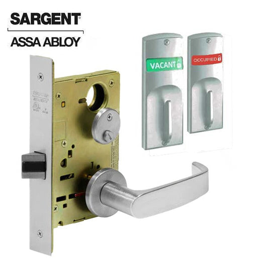 Sargent - 8265 - Mechanical Mortise Lock - O Rose / NJ Lever - Privacy w/ Indicator - 1-3/4" Frame - Satin Chrome - Grade 1
