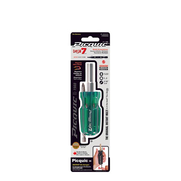 PICQUIC - Dash 7 - Multi Bit Screwdriver - P 1,2,3, / R1,2 / S 3/16", 1/4" (1/4" hex bits)