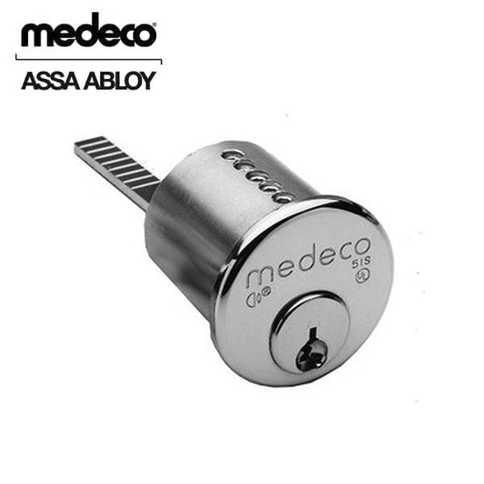 Medeco - 100400HT - M3 Biaxial - 6-Pin - 1-1/8" Rim Cylinder Y02 Horizontal Tailpiece - - DL Keyway Pinned - 26 - Satin Chrome - Grade 1