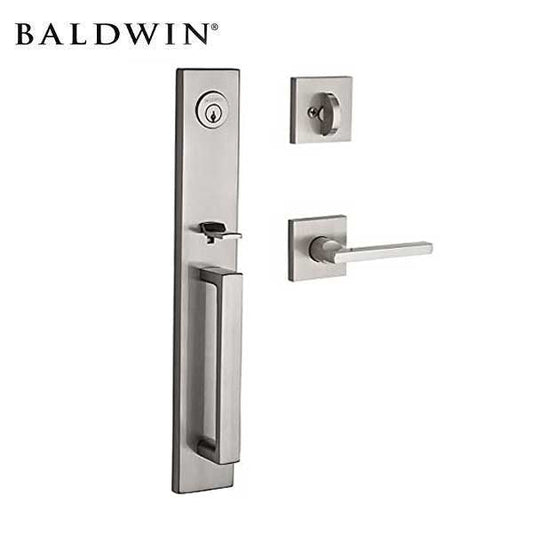 Baldwin Reserve - Santa Cruz Contemporary Square Rose Handleset - Singl Cyl - 150 - Satin Nickel - Grade 2 - RH