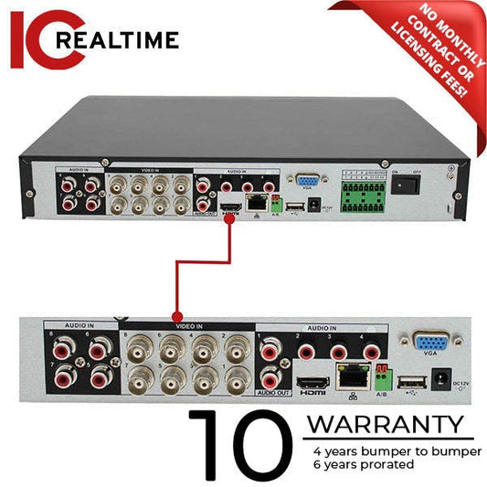 IC Realtime - HDVR-MX0804-1U5MP-AI2 / 8Ch Coax + 4 IP / Shelf-Mount Pentabrid / 10TB Max (Starting At 2TB HDD) / 5MP/6MP (Coax/ IP) Support / 64Mbps Bandwidth