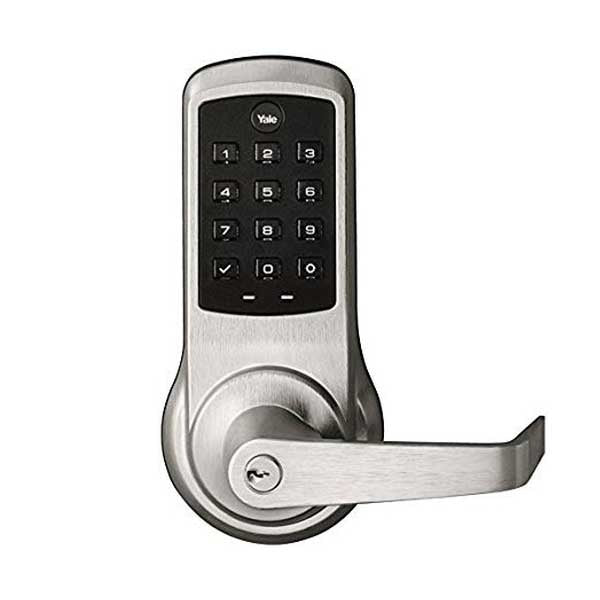 YALE -﻿ NexTouch - Commercial Electronic Keypad Lever Lock - Augusta Lever - Pushbutton w/ Key Override - 2-3/4" Backset - YALE Keyway - Satin Chrome - Grade 1
