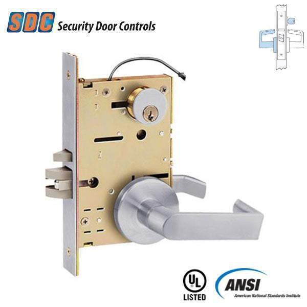 SDC - Z7852LQE - Solenoid Controlled Mortise Lock - Fail Secure - Eclipse Rose - Left Hand - 12/24VDC - Satin Chrome - Fire Rated - Grade 1