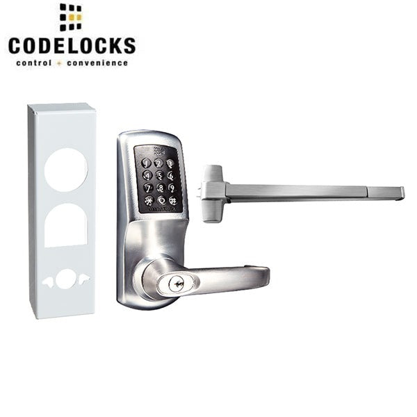 CodeLocks - CL5510 Gate Box Kit - Electronic Door Exit Trim with Panic Rim Exit Device - Heavy Duty - Panic Access Kit - Brushed Steel - Grade 2
