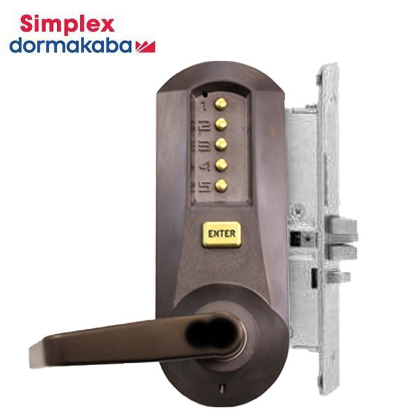 Simplex - 5066R - Mechanical Pushbutton Mortise Lever Lock - LFIC - Winston Lever - 23⁄4" Backset - Dark Bronze - Grade 1