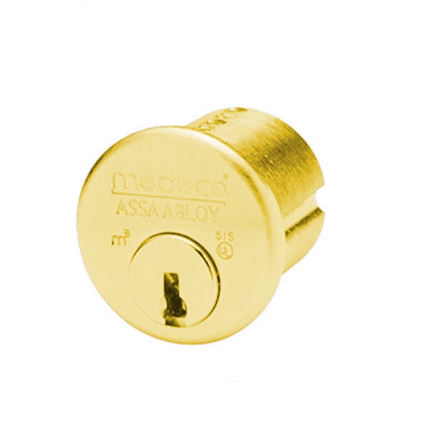 Medeco - 100200T - M3 Biaxial - 6-Pin - 1-1/8" Mortise Cylinder - Z01 Standard Yale Cam - DL Keyway Pinned - 05 - Bright Brass - Grade 1