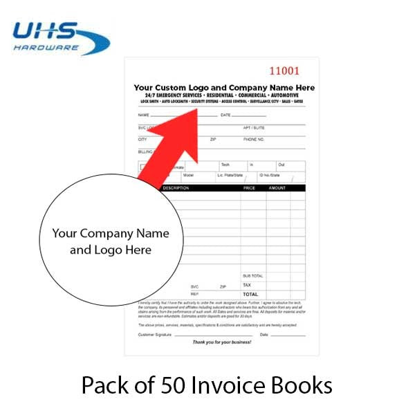 Custom Branded Locksmith Invoice / Receipt Books (50 Pack)