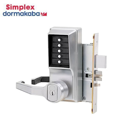 Simplex - L8146M-26D-41 - Mortise Combination Lever Lock - Key Override/Passage/Lockout - Medeco/Yale/ASSA/Abloy LFIC Prep - Less Core - Satin Chrome 626/US26D Finish
