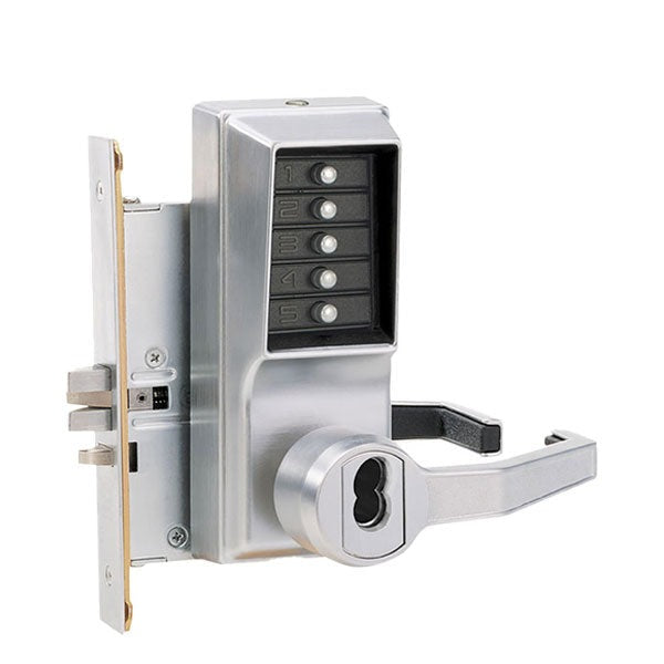 Simplex - L8146B - Mechanical Pushbutton Mortise Lever Set - Combination Entry/Passage Function With Key Override - LFIC Prep - 23⁄4" Backset - Satin Chrome - LH