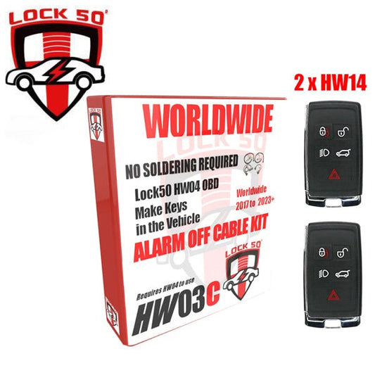JLR Lock50 - HW03C Kit - Includes HW03C + 2 HW14 Keys - Key Duplicator + Alarm OFF All Keys Lost PEPS Locked RFA Keys Adapter Kit - 2017-2024+
