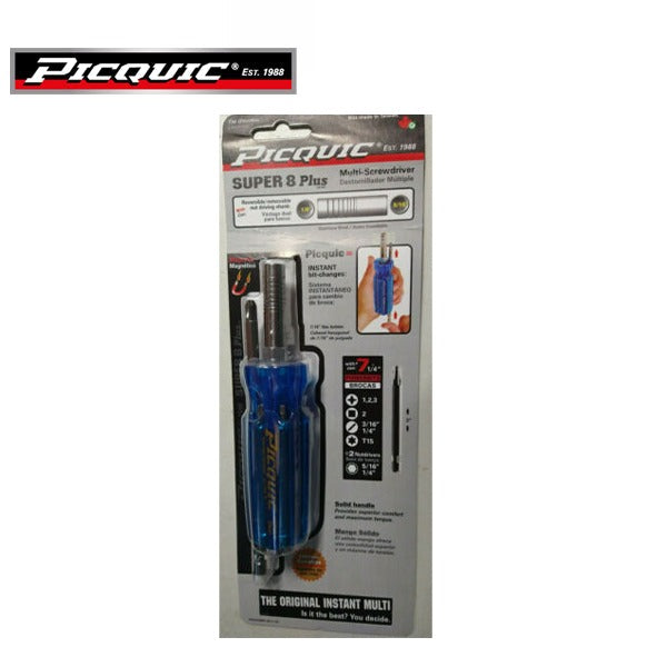 PICQUIC - Super 8 PLUS 98881 - 7 Multi Bit Screwdriver / Nutdriver - P 1,2,3 - R2 - 3/16" - 1/4" - T15 (1/4" hex bits)