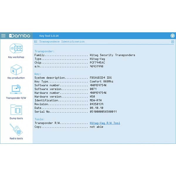Dambo Key Tool - Key Cloner - Transponder Programmer - Read / Write Chips