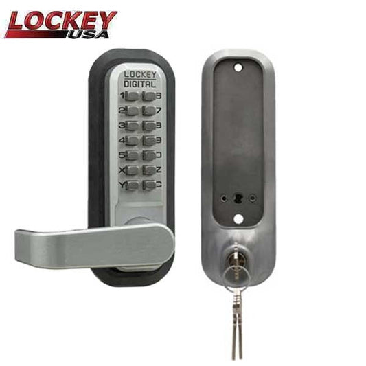 Lockey - 2835 - Mechanical Keypad - Keyless Lock - Lever Set - Passage - w/ Key Override - Satin Chrome