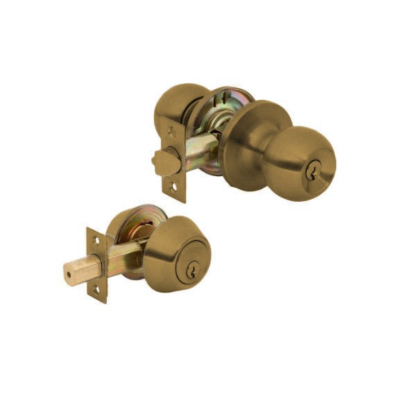 HQ LOCK - Entry Lockset - Deadbolt Combo Set - Single Cylinder - Antique Brass - Optional Keyway