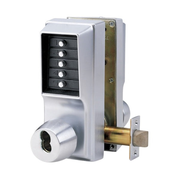 Simplex - EE1021B - EE1011 - Cylindrical Knob Lock - Combination or Key Override Entry - Combination Exit Only - 23⁄4" Backset - 1/2" Throw Latch - Satin Chrome 626/US26D Finish