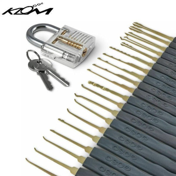 KLOM - Lock Picks Set - Transparent Practice Padlock Bundle - 24 Pieces