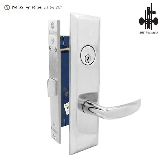 Marks USA - 9NY96DW-26D - New York Mortise Lever Lock - U26D - 1-1/16” x 7-5/8” - 26D - Satin Chrome - Vestibule - LH