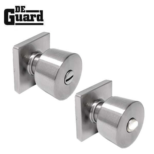 Contemporary Flat Ball Door Knob Set - Privacy - Square Rose - Satin Nickel - Grade 3