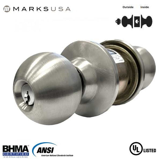 Marks USA - 210F-D1 - 10 LINE Commercial Knob Set - 2 3/4" Backset - 32D - Satin Stainless Steel - Storeroom - 2" Doors - Grade 2 - Right-Handed