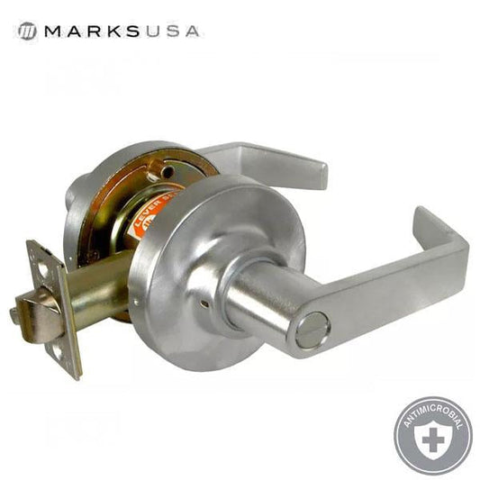 Marks USA - 195L - Privacy Lever Set - Offset Latch - Anti Microbial Finish - 2 3/4" Backset - 26D - Satin Chrome - Privacy - 2" Doors - Grade 1